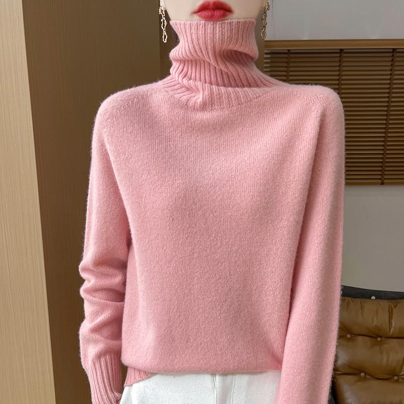 Women's Pure Wool High-Neck Sweater: Solid Color, Loose Fit, Thickened Base Layer, Autumn/Winter Collection