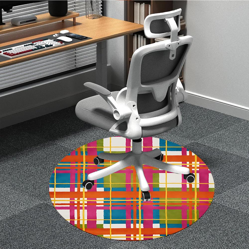 

1PC Colorful Plaid Pattern Chair Carpet for Office, Indoor Non-Slip Washable Carpet, Soft Comfortable Mat For Office Room yy250930092 80cm by 80cm