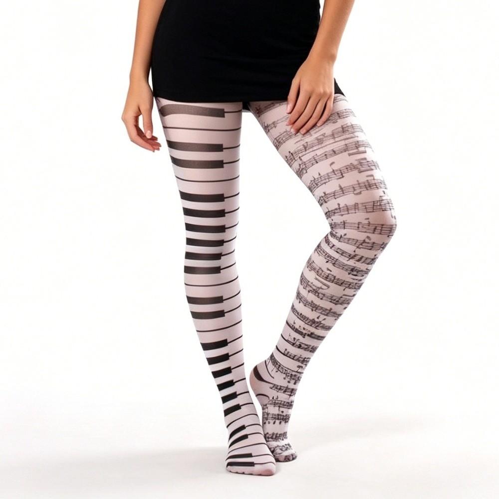 Elastic Piano Stockings Seamless Black White Pantyhose Funny Music Note Tights Cosplay