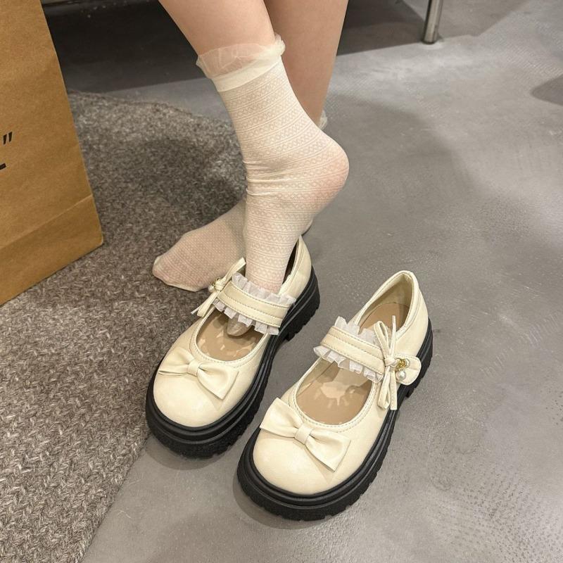 Fashion 2025 New Women's Mary Jane High Heels Round Toe Bow Tie Med Heel Outdoor Casual Sweet Platform Pumps Comfortable & Stylish