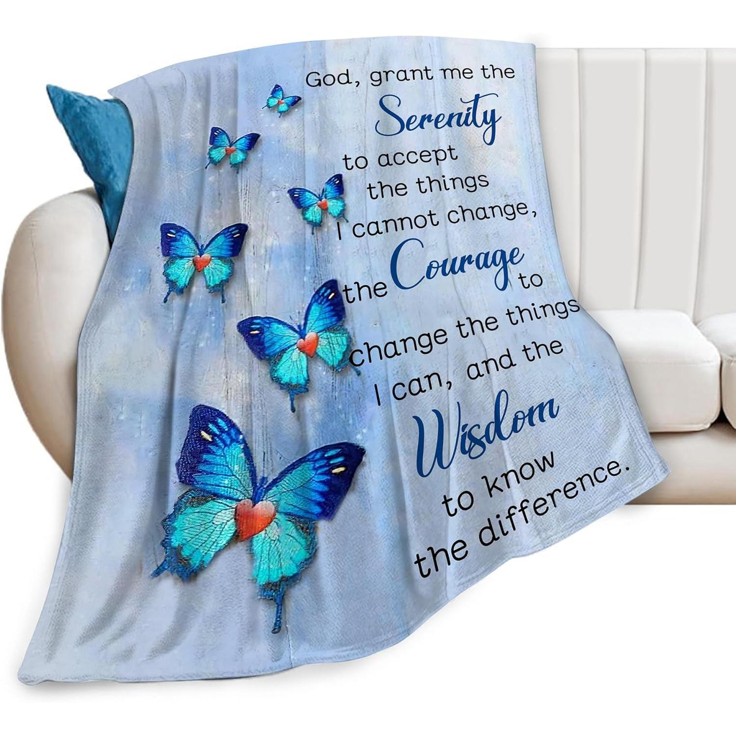 

Butterfly Christian Blanket Scripture Serenity Prayer Throw Blanket for Women Girls Soft Cozy Warm Fuzzy Fleece Blue Butterfly R 75x90cm
