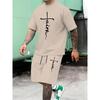 Set Estivo da Uomo a Maniche Corte con Stampa a Croce Pantaloncini Moda Casual Temperamento Set 2 Pezzi Street Shoot Vacanza T-shirt Girocollo