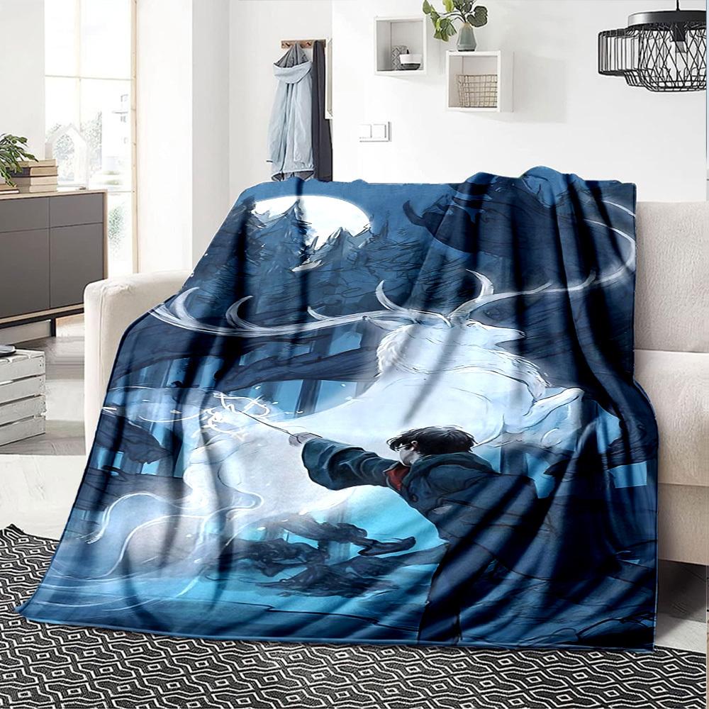 1pc Deer and Harry Potter Flannel Blanket Soft Warm Throw for Home, Office, Travel, All-Season Cozy Bedding GiftL1061