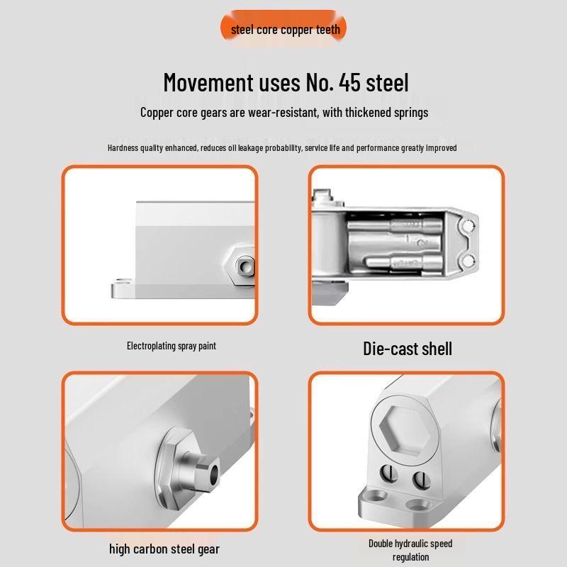 Automatic Hydraulic Door Closer with Rebound for Fire Doors - No Drilling Required