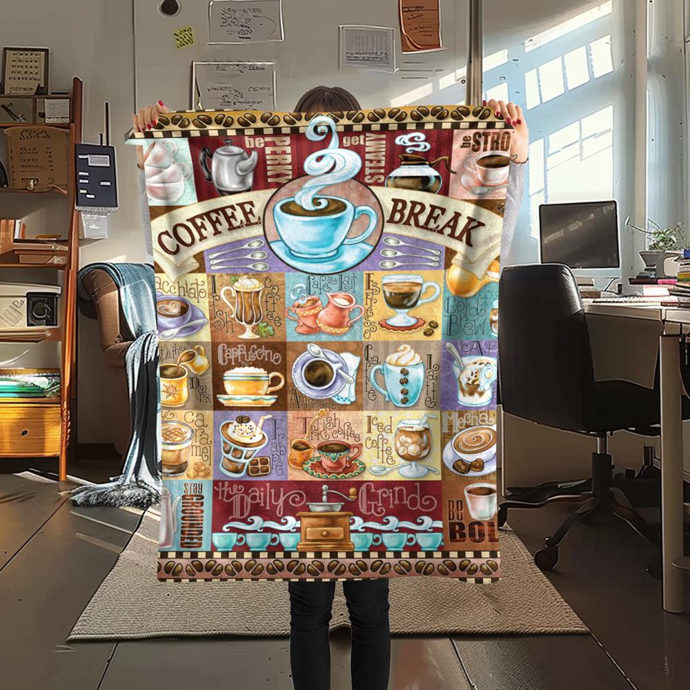 1Pc Coffee Print Flannel Blanket, High quality Comfortable for All Seasons, Home Decor, Warmth and Comfort, Perfect for Gifts