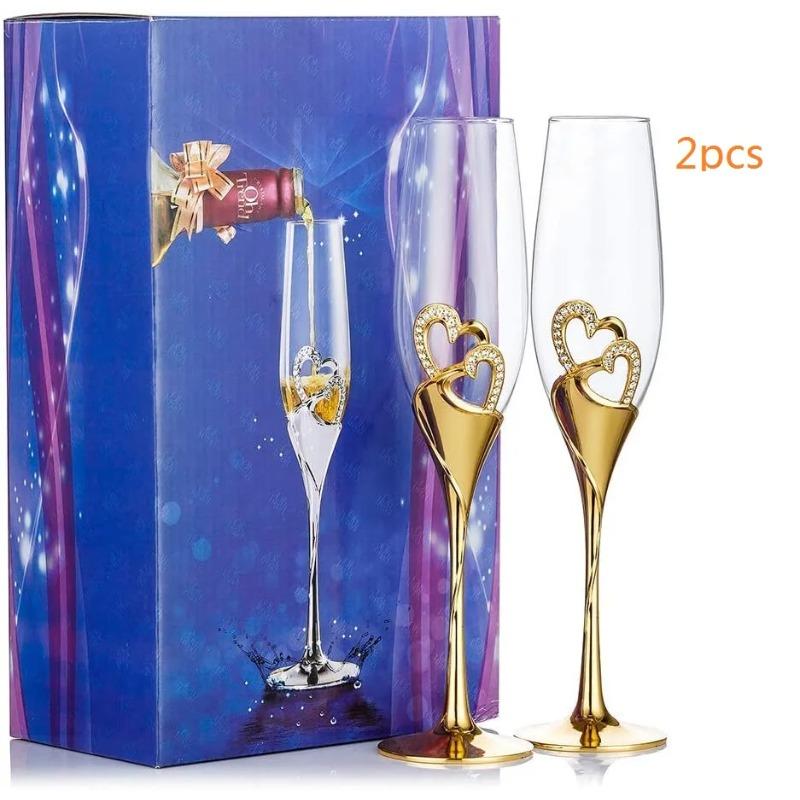 200 ml Champagnergläser aus Kristallglas für Hochzeiten, mit goldenem Metallständer, Flöten, Weingläser, Kelch, Party-Liebhaber, Valentinstagsgeschenke, 1–2 Stück