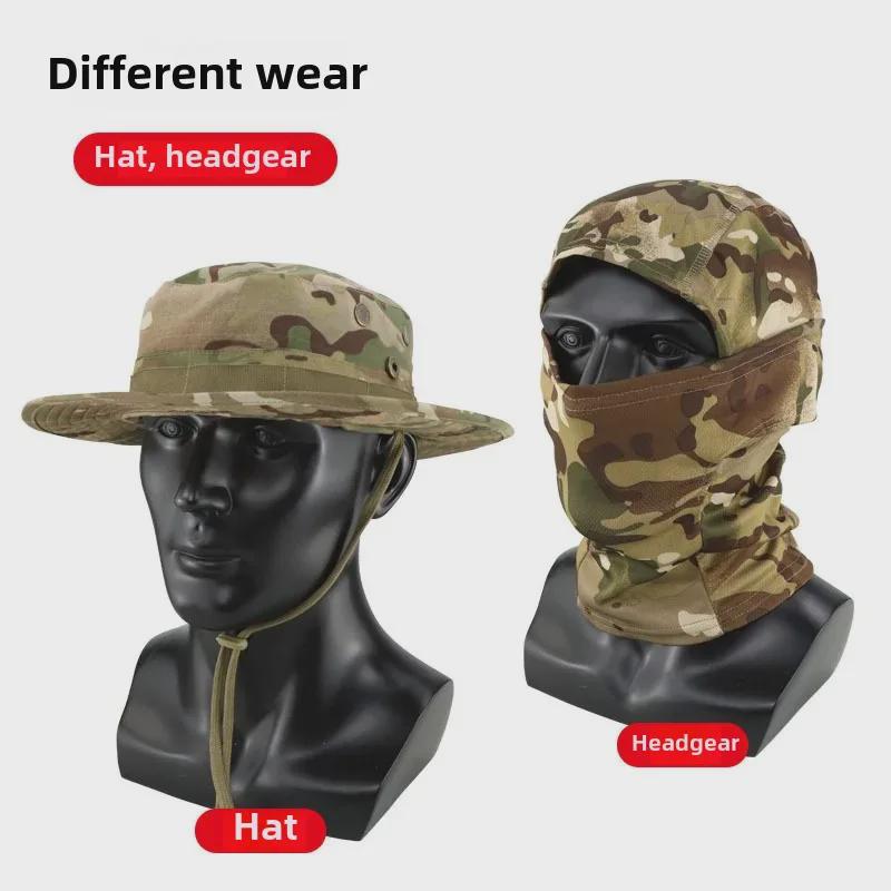 Men's Camouflage Bucket Hat Set: Multifunctional, Breathable, Sun-Protective Fishing Hat with Round Brim.