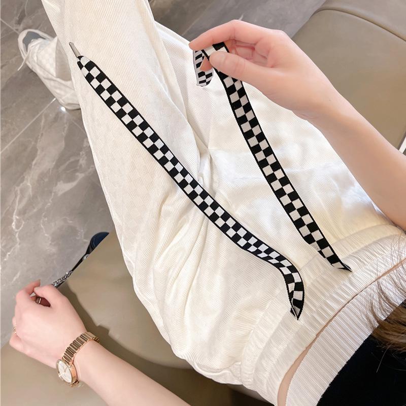 2025 Women's High-Waisted White Ice Silk Wide-Leg Summer Casual Pants