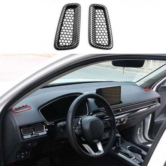 2pc - Carbon Fiber Dashboard Upper Air Outlet Vent Trim For Honda Civic
