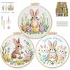 Easter Embroidery Kit for Beginners, DIY Hand Embroidery Set with Bunny Egg Floral Patterns, Including Hoop Thread Needles, Easter Craft Sewing Gift