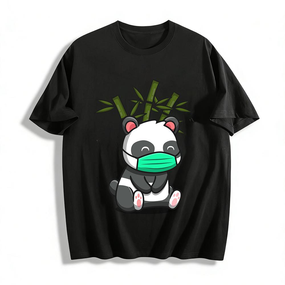 Cute Masked Panda Print Casual Top Unisex Pure cotton T-shirt XXS