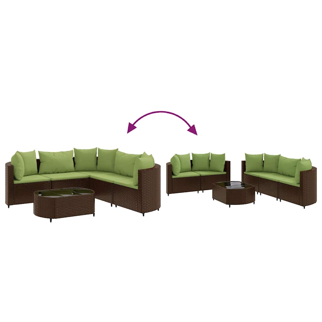 6 piece Garden Sofa Set with Cushions Brown Poly Rattan