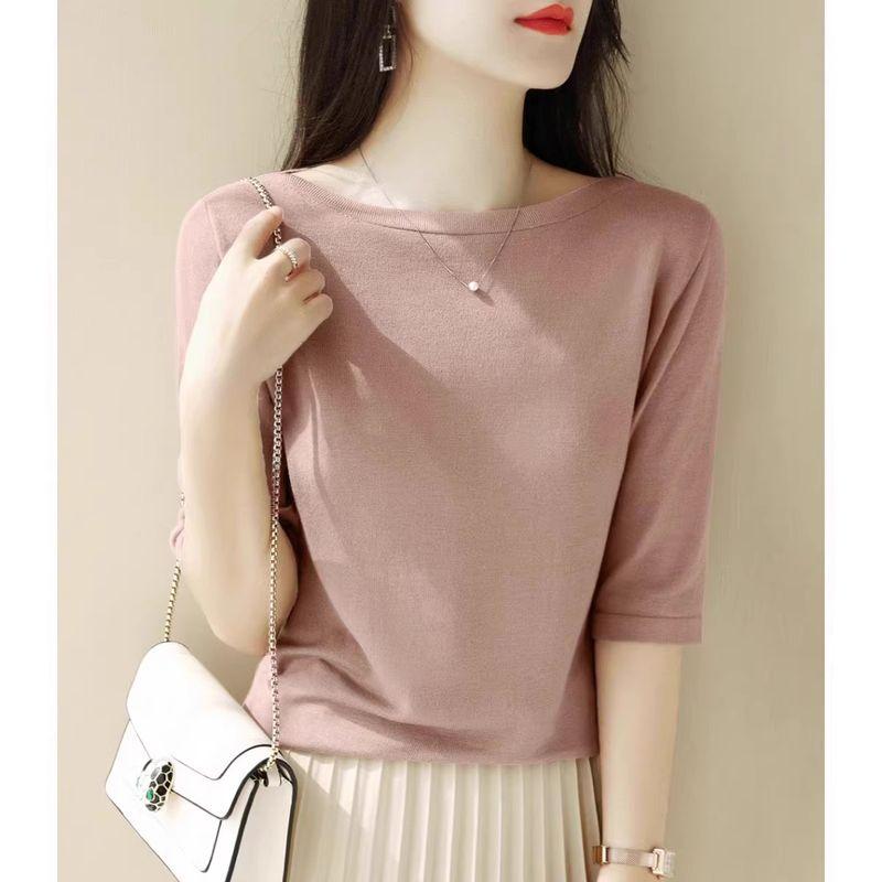 

Вязаный блузон с воротником, открывающим плечи, элегантными плечами и рукавами половинной длины Deep red skin M