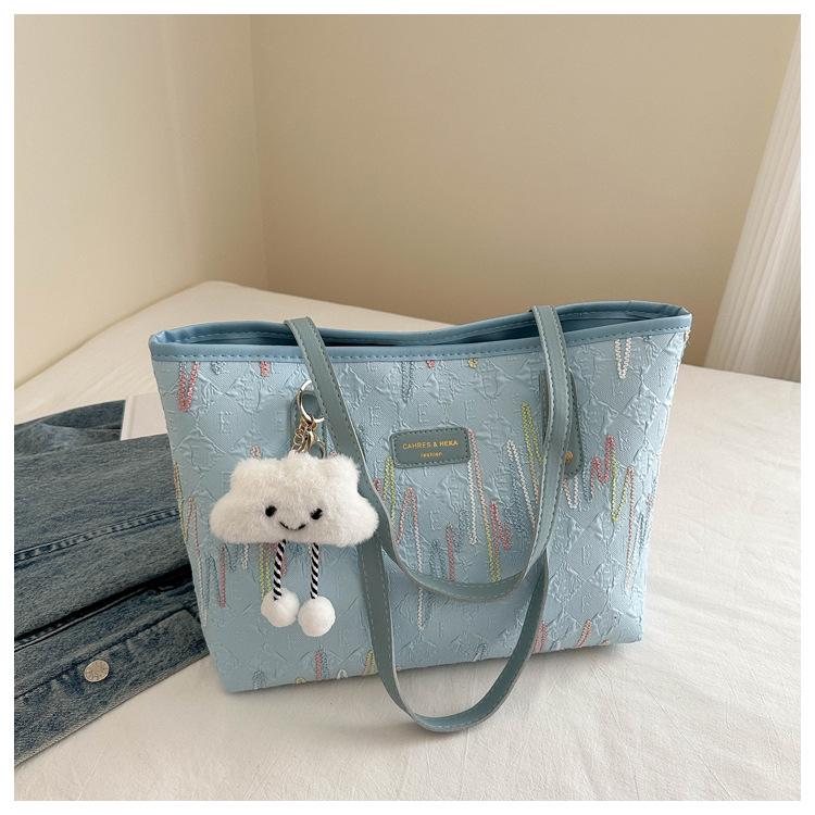 Large Canvas Embroidery Tote Bag for Women - Versatile, Casual Shoulder Bag, Perfect for Autumn 2024.