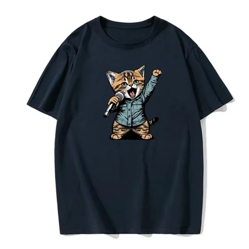 Men's Summer Short-sleeved Fun and Cute Pattern Printed Solid Color Fashionable Casual Round Neck Cotton European Size T-shirt