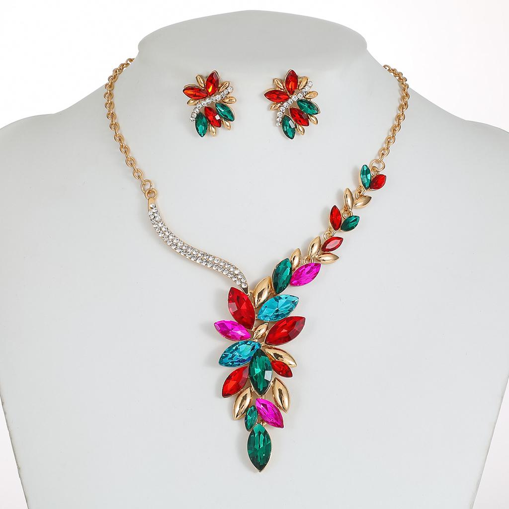 Source Bridal Necklace Set Alloy Diamond Crystal Glass Colored Jewelry Set