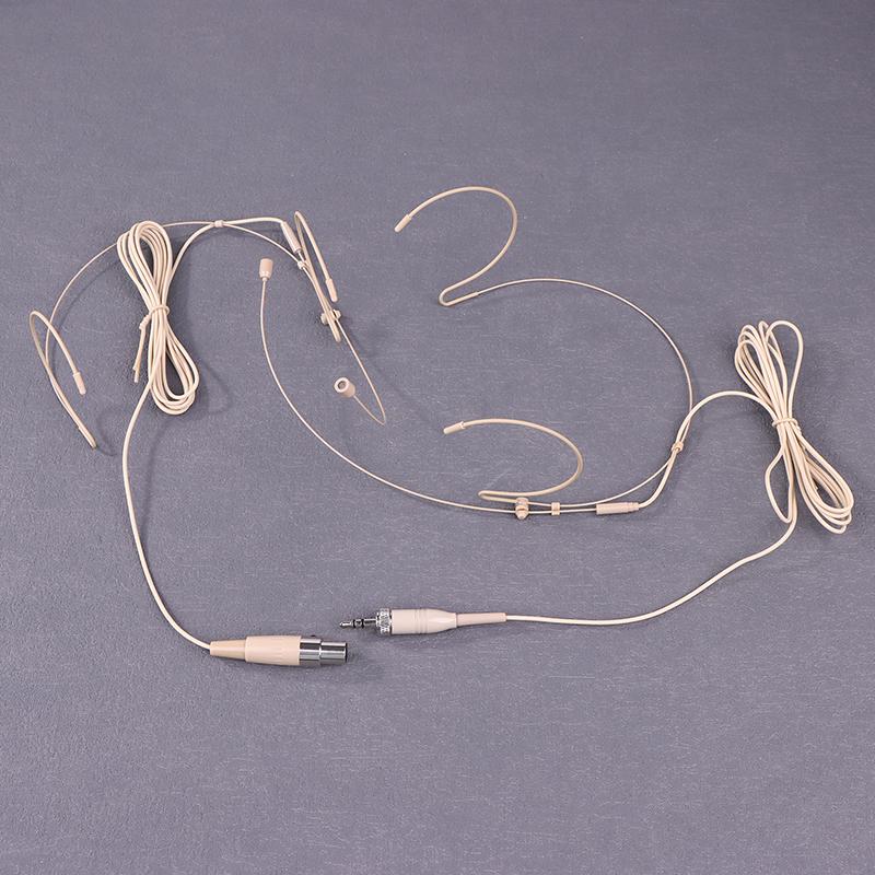 Béžový náhlavní mikrofon s dvojitým náušním háčkem 3,5 mm 3pinový pro 4pinový XLR konektor pro všesměrový mikrofon