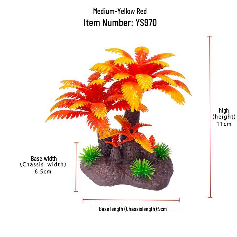 Aquarium Decor: Plastic Simulated Aquatic Plants & Coconut Tree Ornaments
