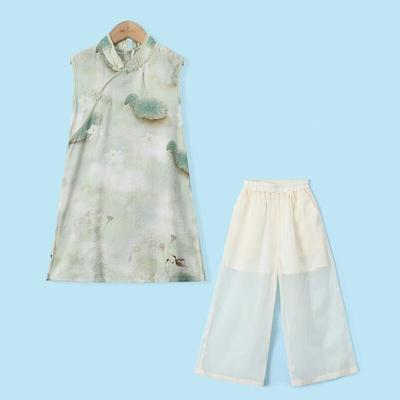 Montagut Girls' Summer Chinese Style Two-Piece Set
