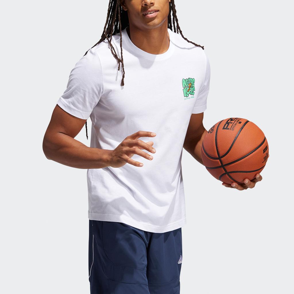Adidas Lil Stripe Boba Fun Print Basketball Short Sleeve T-Shirt Men Tops White HB5485