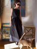 2024 Summer European & American Square Neck Tie Waist Solid Color Pocket Dress