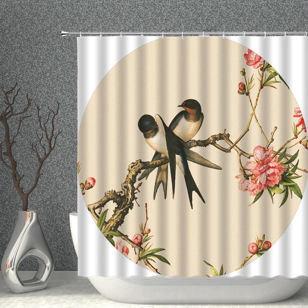 Chinese Style Shower Curtains Waterproof Fabric Flower Bird Eagle Horse Bathroom Curtain With Hooks Bath Screen Home Decoration