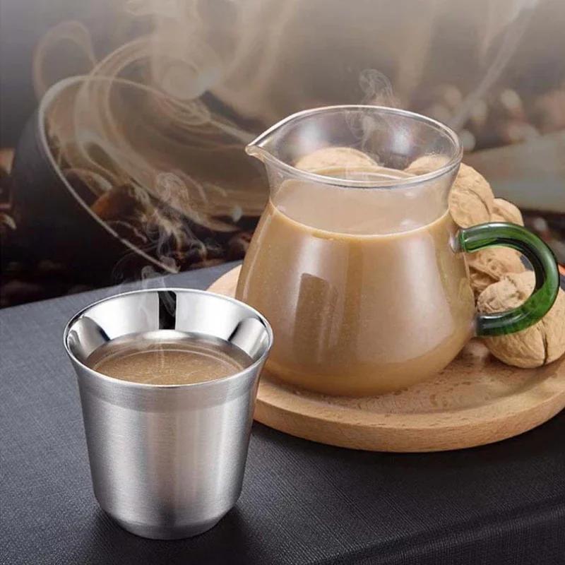 80ml Mini nerezový hrnek na kávu, dvouplášťový vakuově izolovaný pro horké a studené nápoje, přenosný panák na ledové espresso