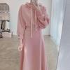 Stilvoller 2025 Damen-Pink-Rockanzug: Frühling/Herbst Winter Zweiteiliger gerippter Pullover & Halb langer Rock