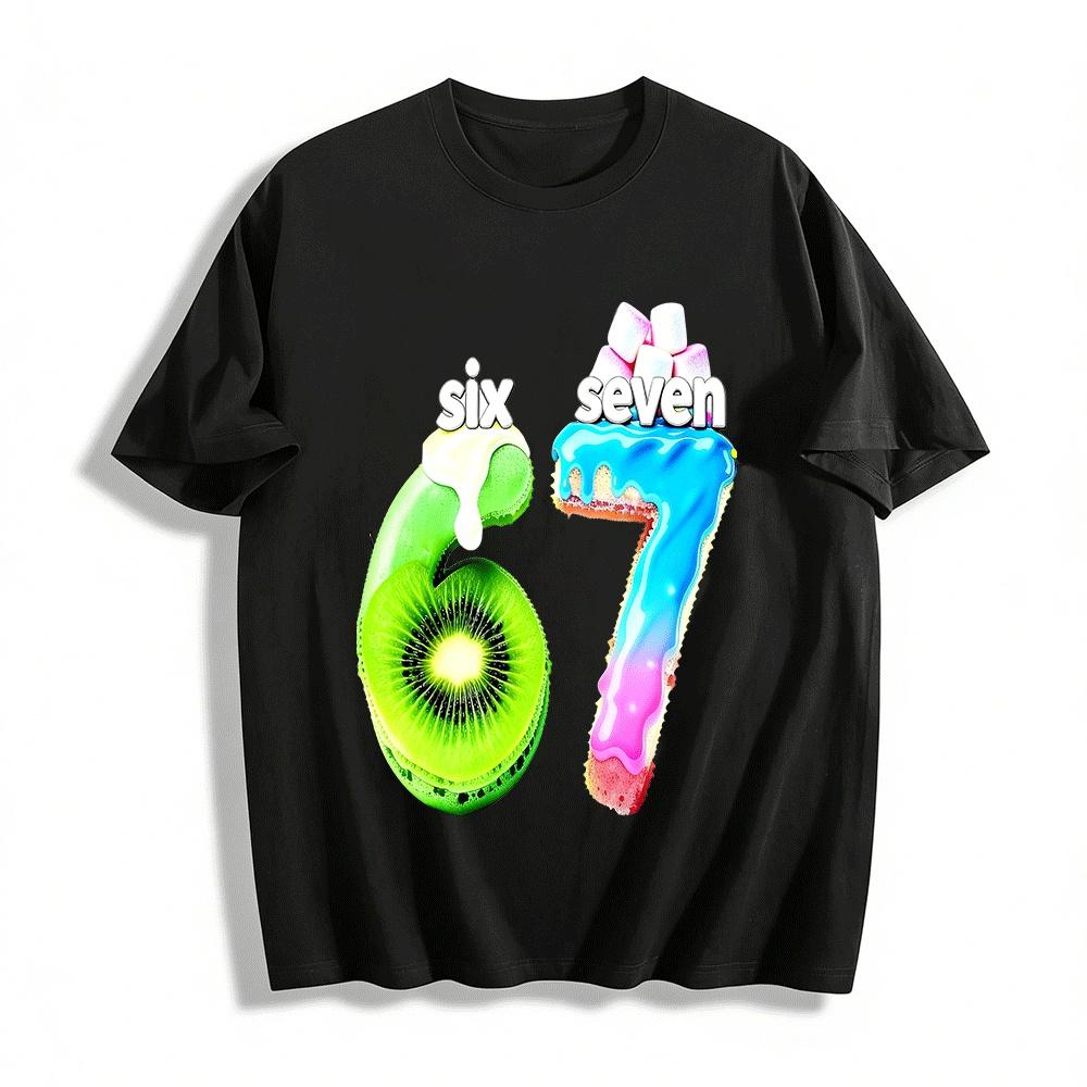 Cute Number 67 Dessert Fruit Print Kids Casual Short Sleeve T-Shirt Pure cotton T-shirt XXS