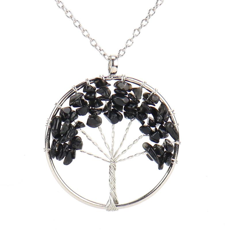 Hand-Wound Natural Gravel Crystal Tree Of Life, Natural Stone Fortune Tree Colorful Necklace N84