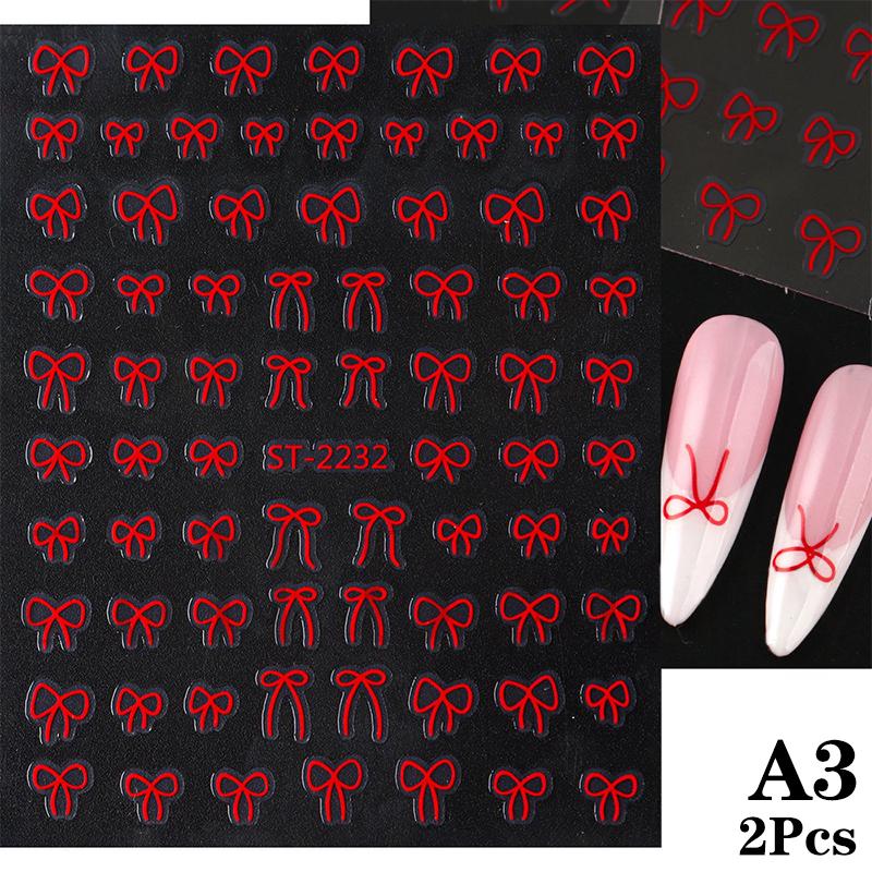 

2Pcs Ribbon Bow Nail Stickers Minimalist French Shiny 3D Nail Decals Nail Charm Adhesive Decoration