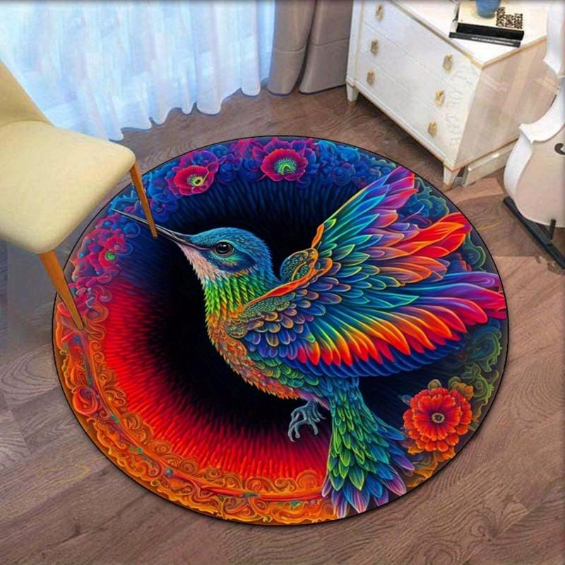 

Colorful hummingbird floral round rug vibrant art design crystal velvet carpet for living room bedroom decorative bird pattern 60cm