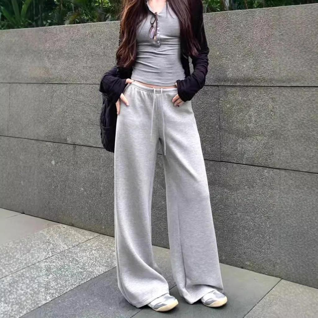 Women's Early Autumn Mid-Rise Drawstring Wide-Leg Sweatpants