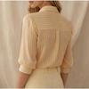 Striped Puffed Three Quarter Sleeve Lapel Commuter Shirt For Women