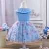 Girls' Elegant Princess Ruffled Neck Mesh Dress Summer Children's Fashion Dress