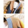 Men Fall Winter Sweater Coat Cardigan Knitted Thick Colorblock Long Sleeve Single-breasted