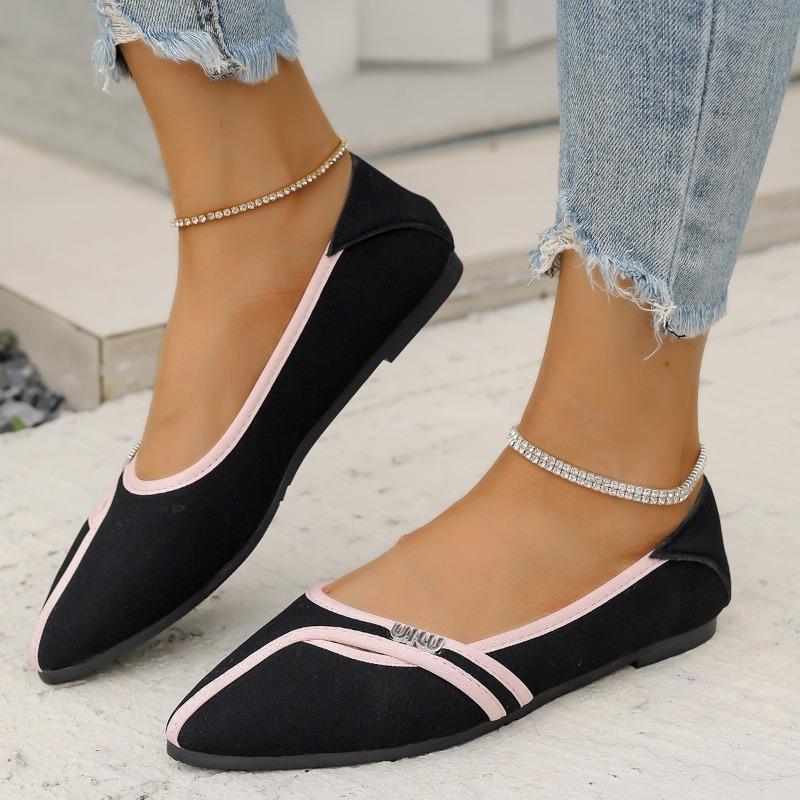 Large size single shoes women's autumn new shallow pointed flat-soled beanie shoes