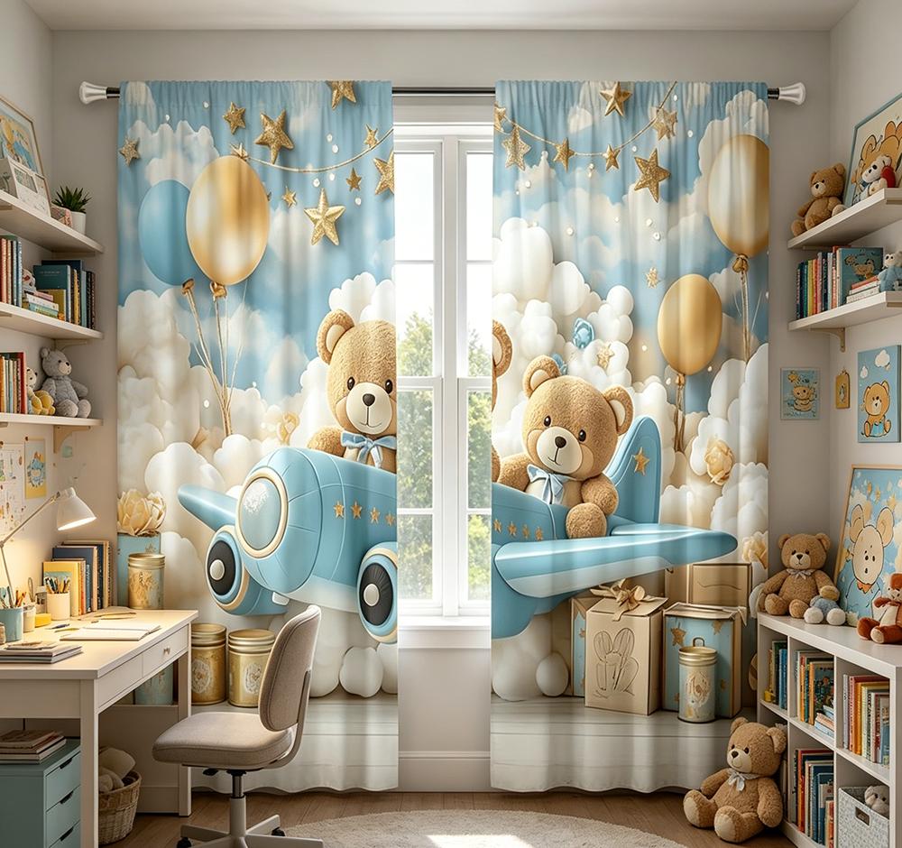 2PCS Digital Printed Curtains, Flying Bear
