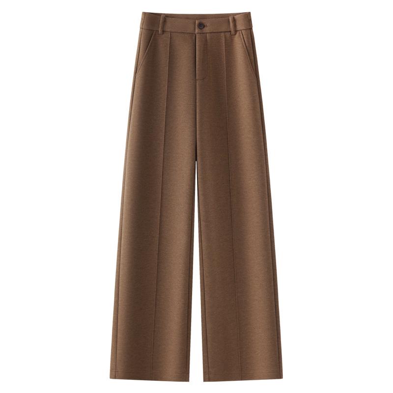 

Women s Khaki Wool-Blend Wide-Leg Pants - Autumn/Winter 2024 Straight Leg Style L