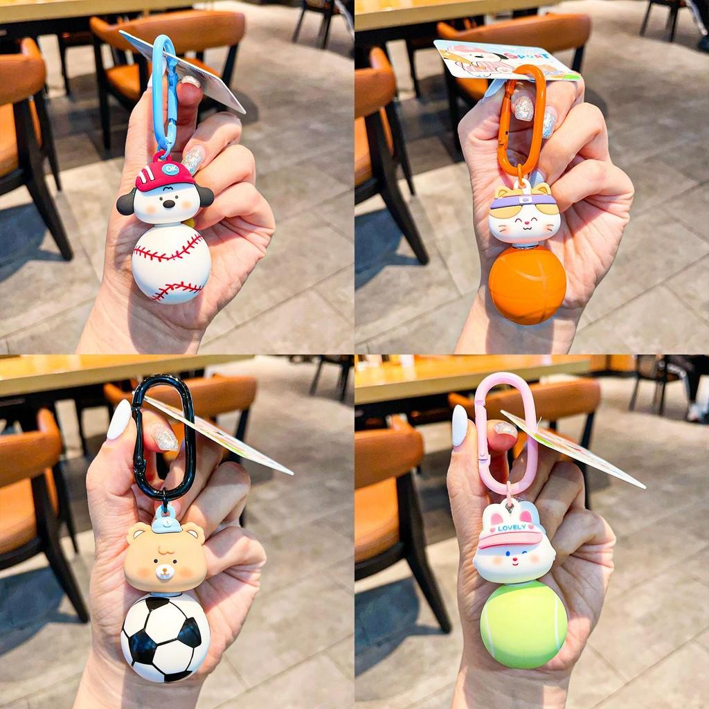 Adorable Cartoon Sports Themed Keychain Featuring Cute Bear Rabbit Design For Gifts