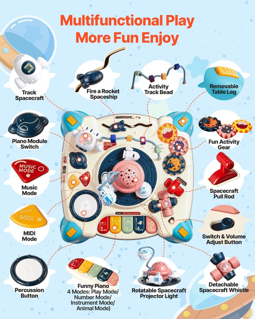 VEVOR Baby Spacecraft Musical Table Toys for 1-3 Years Old