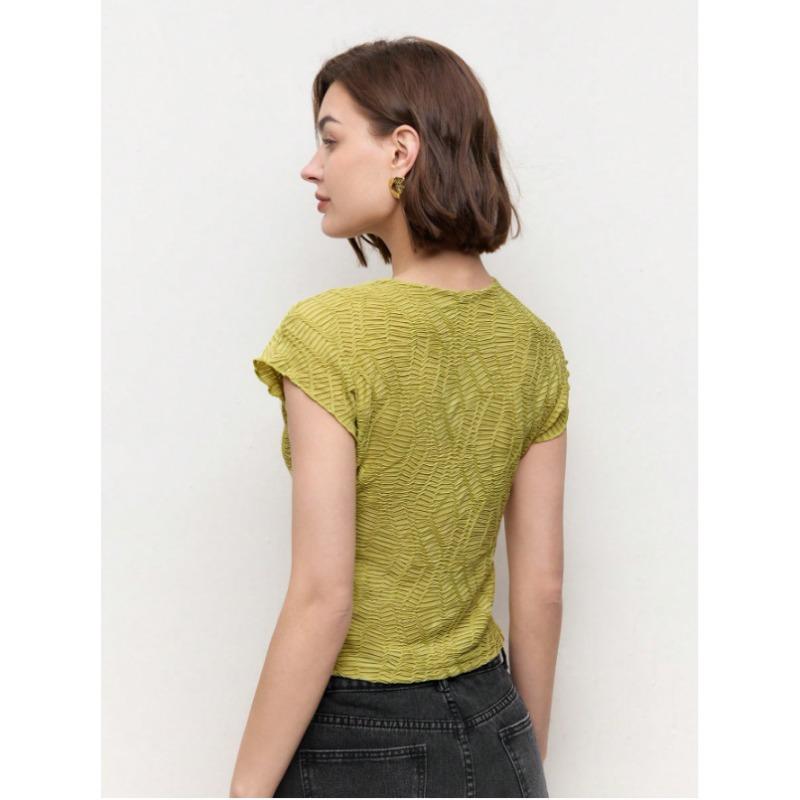 Summer Knitted Jacquard Short Sleeve Top Slim Short Women's T-shirts