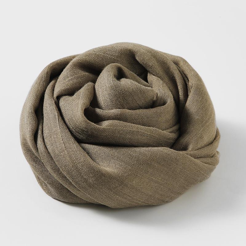 Women's Cotton Linen Artistic Solid Color Silk Scarf, Sun Protection Beach Neck Scarf, Japanese Style Long Gauze Scarf