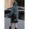 Spring New Fashion Lazy Loose Mid-length Hooded Contrast Striped Long-sleeved Knitted Sweater for Women