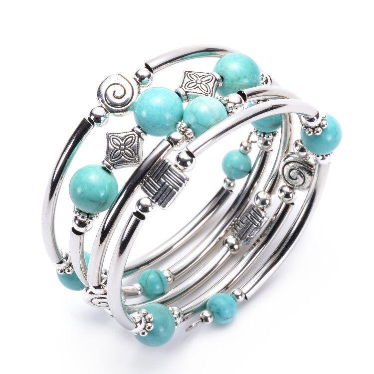 Bohemian Style Natural Turquoise Wrap Bracelet for Women - Multilayer Design