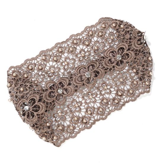4Pcs Women Headband Floral Lace Hollow Design Faux Pearls Hair Hoop Boho Style Wide Elastic Hair Accessories