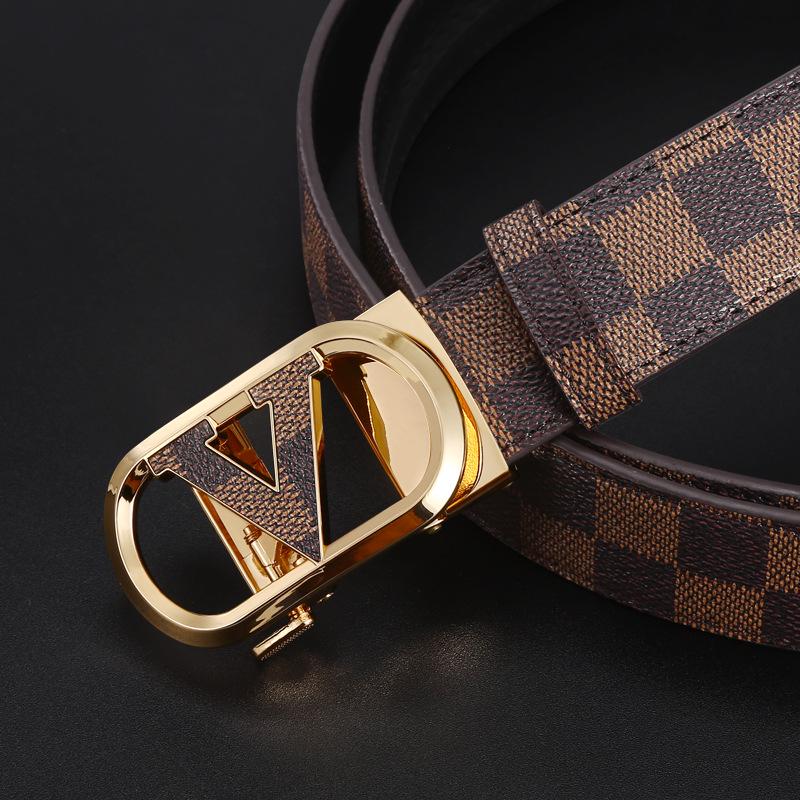 Men's Trendy Leather Belt with Letter Alloy Automatic Buckle - Versatile for Casual and Business Wear