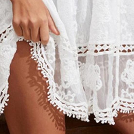 Swimsuit Cover Up Solid Color Deep V Neck Lace Quick Dry Swimwear