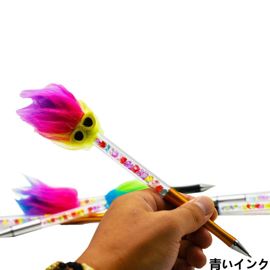 Maydahui Stylish Rainbow Plush Diamond Ballpoint Pen Blue 6 Pieces Cute Fluffy Colorful Fire Element Christmas Easy To Write Cute Student Gift 0.5mm