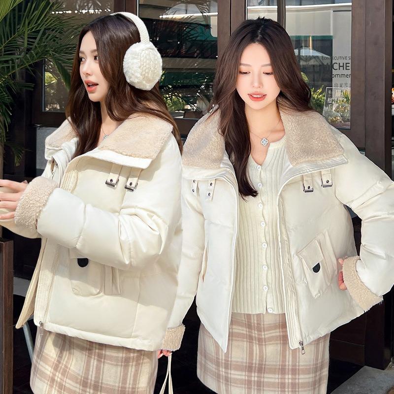 Short small thickened cotton clothes for women's winter new versatile plush lapel warm jacket trendy